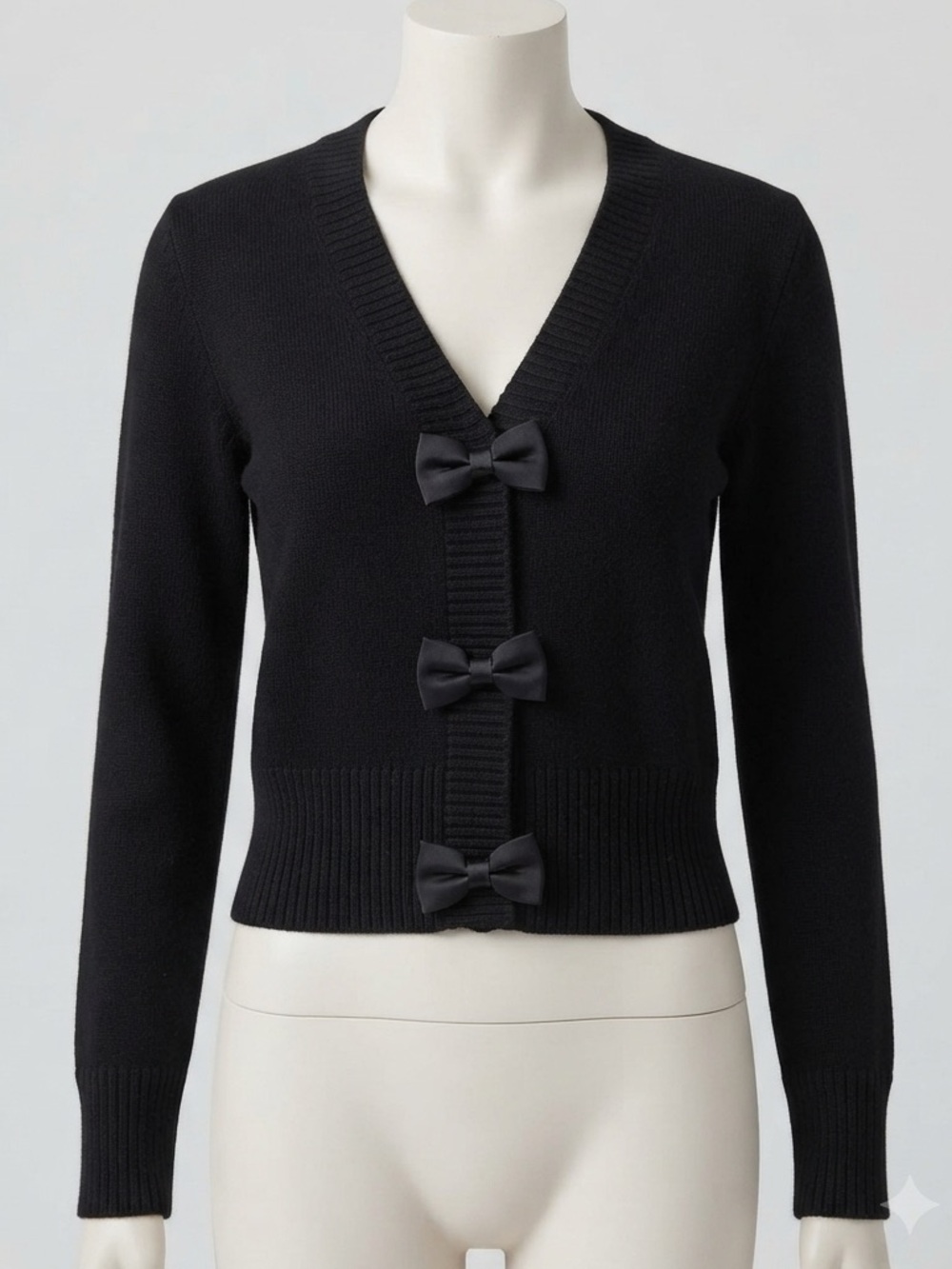 NWT - CECE - Black V-Neck Bow-Front Sweater Cardigan- Women's Size Medium